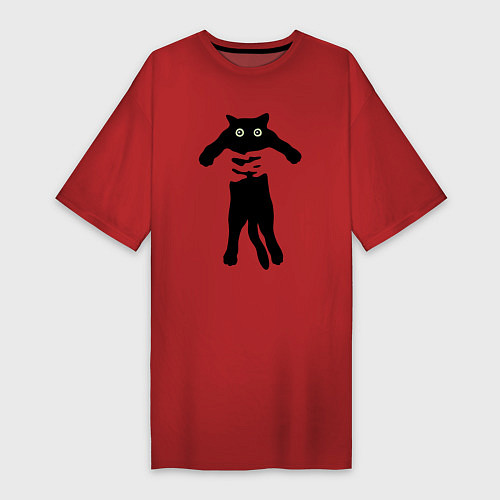 Женская футболка-платье Кот на ручках / Красный – фото 1
