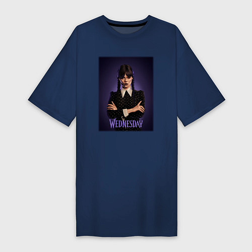 Женская футболка-платье Уэнсдэй art / Тёмно-синий – фото 1