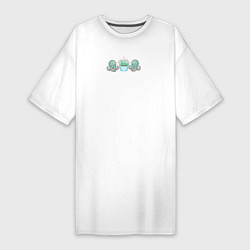Женская футболка-платье Осьминоги и цветок суккулент пиксели
