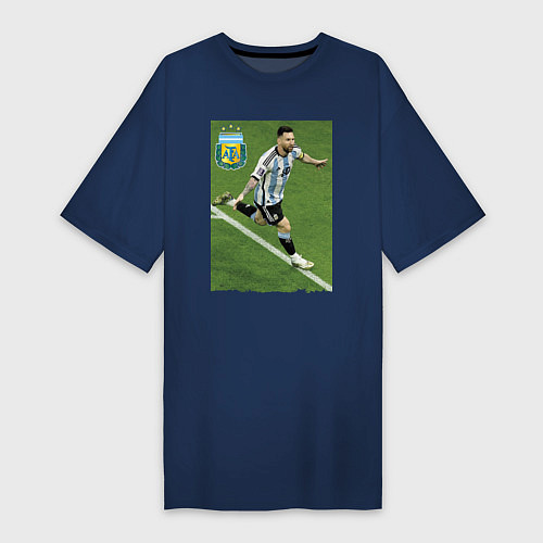 Женская футболка-платье Argentina - Lionel Messi - world champion / Тёмно-синий – фото 1