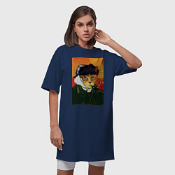Футболка женская-платье Кот Ван Гога портрет с отрезанным ухом - пародия, цвет: тёмно-синий — фото 2