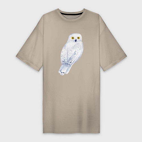 Женская футболка-платье Белая полярная сова / Миндальный – фото 1