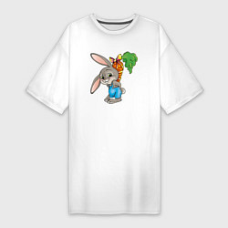Женская футболка-платье Зайчик прячет морковку