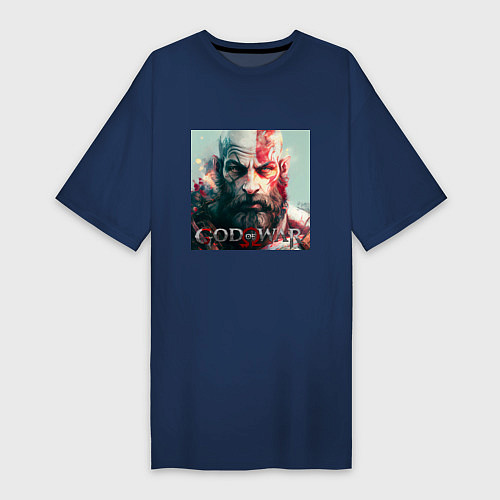 Женская футболка-платье God of War, Ragnarok / Тёмно-синий – фото 1