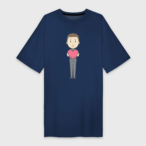 Женская футболка-платье Офисный джентльмен держит сердечко / Тёмно-синий – фото 1