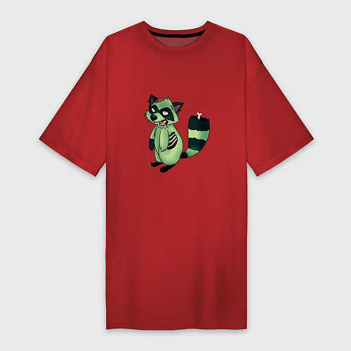 Женская футболка-платье Зеленый енот зомбак / Красный – фото 1