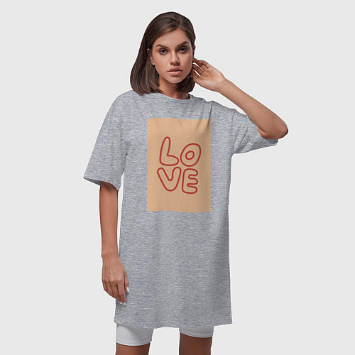 Женская футболка-платье Рукописный текст слово Love красным цветом на беже / Меланж – фото 3
