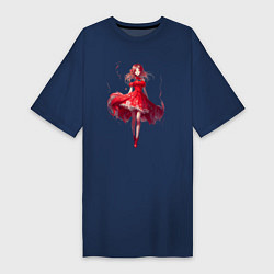 Футболка женская-платье Аниме девушка в красном платье, цвет: тёмно-синий