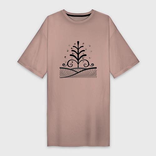 Женская футболка-платье Силуэт дерева / Пыльно-розовый – фото 1