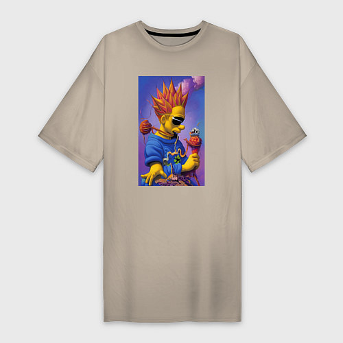 Женская футболка-платье Bart Simpson - нейросеть - сюрреализм / Миндальный – фото 1