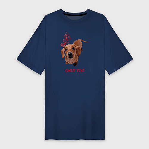 Женская футболка-платье Преданный пёсик / Тёмно-синий – фото 1