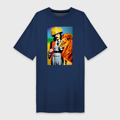 Женская футболка-платье Salvador Dali and lion / Тёмно-синий – фото 1