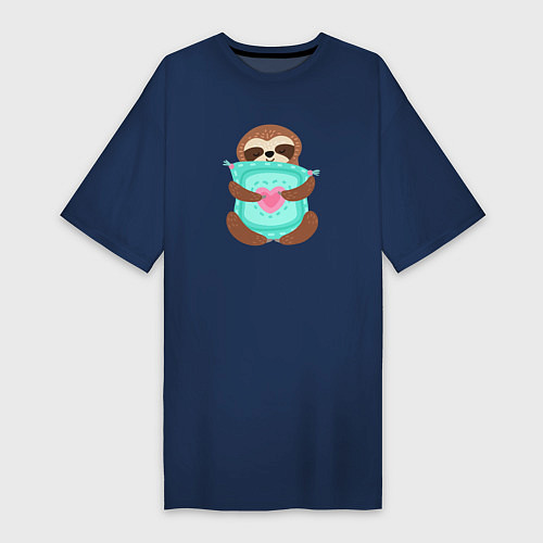 Женская футболка-платье Милый ленивец / Тёмно-синий – фото 1