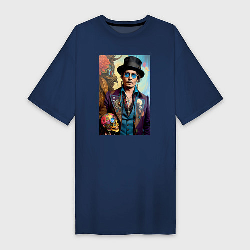 Женская футболка-платье Джонни Депп - нейросеть - стимпанк / Тёмно-синий – фото 1