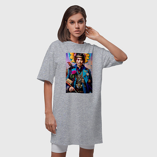 Женская футболка-платье Джонни Депп - стимпанк - нейросеть / Меланж – фото 3