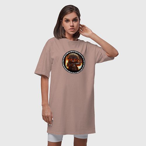 Женская футболка-платье Зверёк в стиле киберпанк / Пыльно-розовый – фото 3