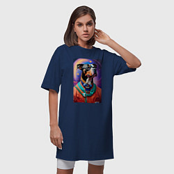 Футболка женская-платье Питбуль космонавт - нейросеть, цвет: тёмно-синий — фото 2