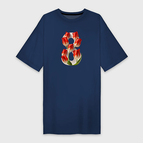 Женская футболка-платье 8 марта с тюльпанами / Тёмно-синий – фото 1