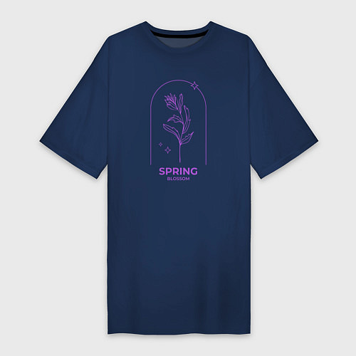 Женская футболка-платье Spring Blossom Весеннее Цветение / Тёмно-синий – фото 1