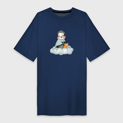 Футболка женская-платье Пингвин на облаке, цвет: тёмно-синий