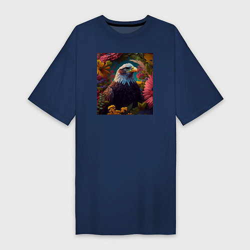 Женская футболка-платье Орел и цветы / Тёмно-синий – фото 1