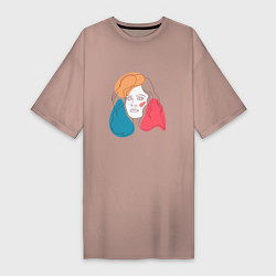 Женская футболка-платье Линейный портрет девушки в стиле минимализм