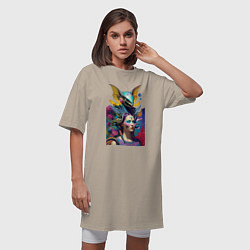 Футболка женская-платье Girl and alien - neural network - art, цвет: миндальный — фото 2