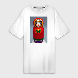 Футболка женская-платье Русская матрешка, цвет: белый