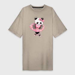 Футболка женская-платье Милая животная панда балерина акварель, цвет: миндальный