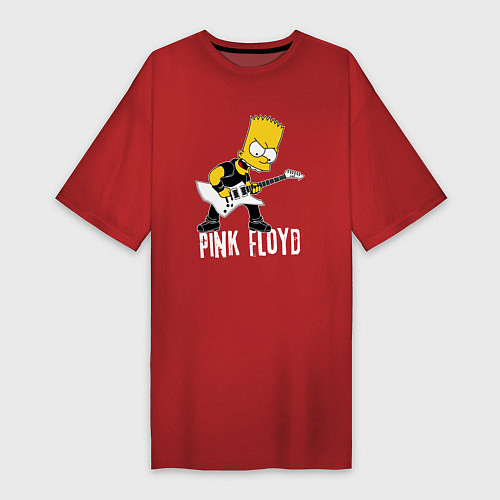 Женская футболка-платье Pink Floyd Барт Симпсон рокер / Красный – фото 1