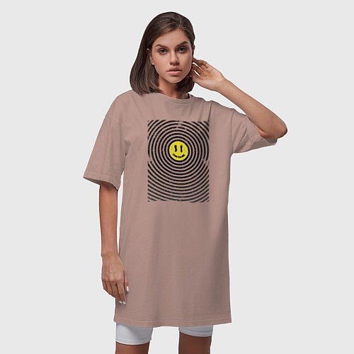 Женская футболка-платье Expand your mind и смайлик в круглой ряби / Пыльно-розовый – фото 3