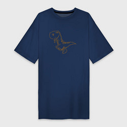Футболка женская-платье Шагающий рисованный динозавр, цвет: тёмно-синий