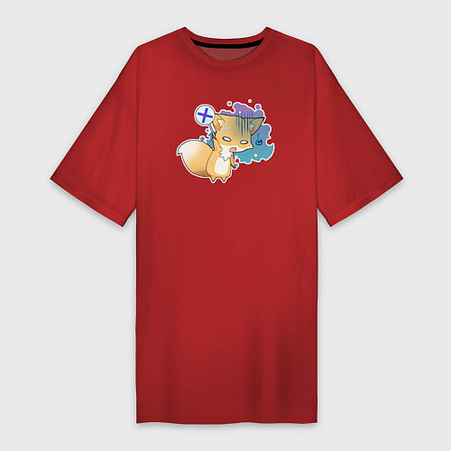 Женская футболка-платье Милая лисичка устала / Красный – фото 1