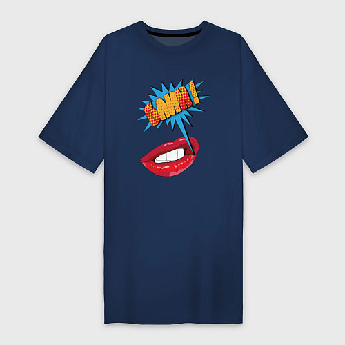 Женская футболка-платье Блин в стиле поп-арт / Тёмно-синий – фото 1