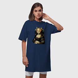Футболка женская-платье Кошка Мона Лиза, цвет: тёмно-синий — фото 2