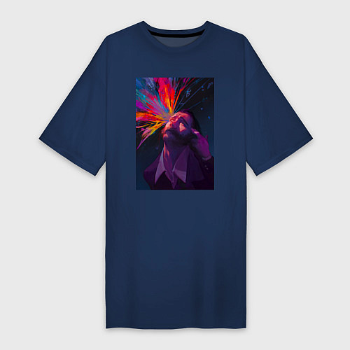 Женская футболка-платье Disco Elysium - Взрыв мозга / Тёмно-синий – фото 1