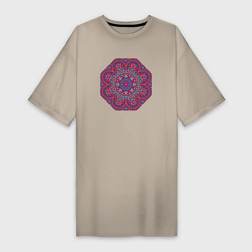 Женская футболка-платье Мандала, этнический узор калейдоскоп / Миндальный – фото 1