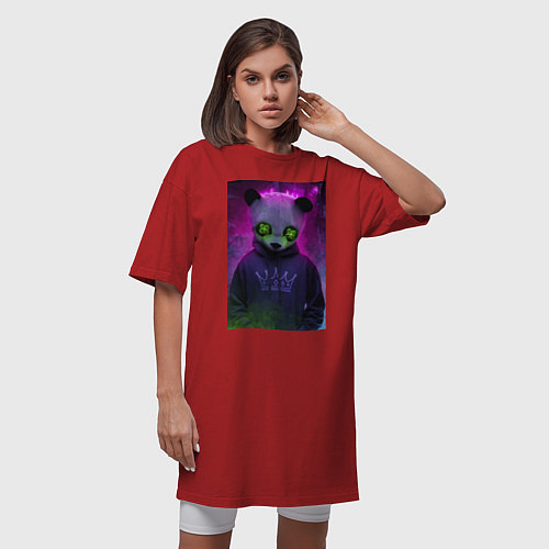 Женская футболка-платье Панда в розовом дыму / Красный – фото 3