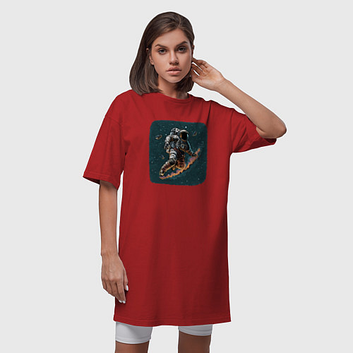 Женская футболка-платье Космонавт с метеорами / Красный – фото 3