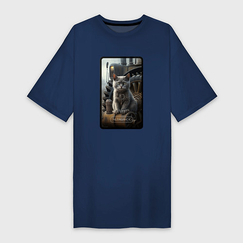Женская футболка-платье Челябинск котик / Тёмно-синий – фото 1