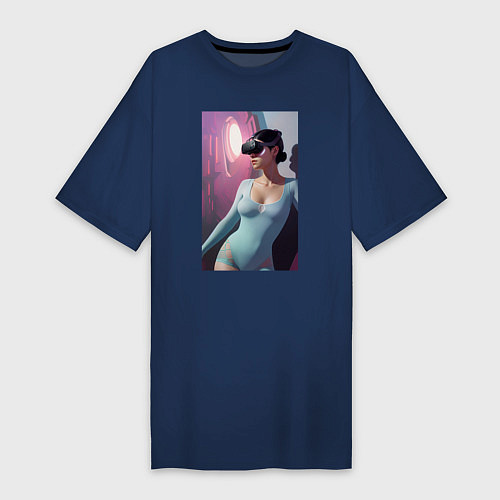 Женская футболка-платье Девушки с виар / Тёмно-синий – фото 1