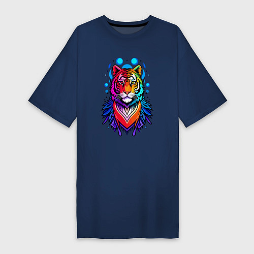 Женская футболка-платье Тигр портрет / Тёмно-синий – фото 1