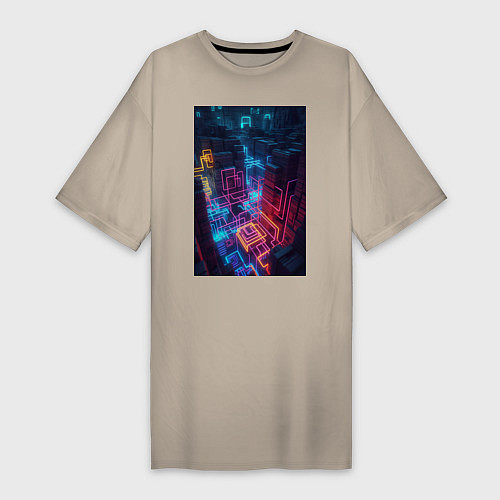 Женская футболка-платье Tetris NEON powered by AI / Миндальный – фото 1