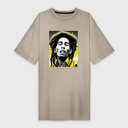 Футболка женская-платье Bob Marley Digital Art, цвет: миндальный