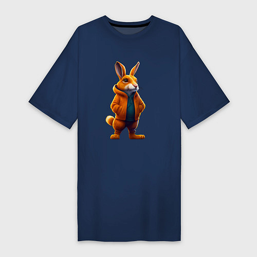 Женская футболка-платье Арт оранжевого зайца / Тёмно-синий – фото 1