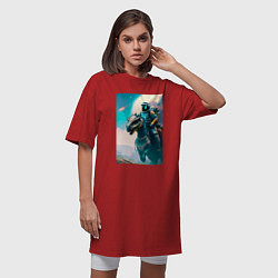 Футболка женская-платье Космонавт верхом на динозавре, цвет: красный — фото 2