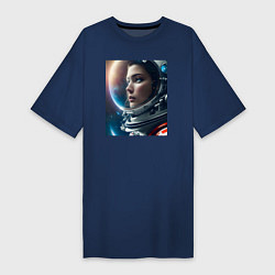 Футболка женская-платье Взгляд в космос астронафта, цвет: тёмно-синий