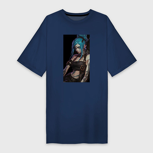 Женская футболка-платье Arcane League Of Legends JINX / Тёмно-синий – фото 1