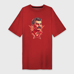 Футболка женская-платье Граффити Сталин, цвет: красный