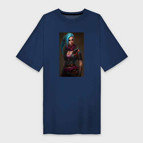 Женская футболка-платье Jinx fantasy Arcane League of Legends / Тёмно-синий – фото 1